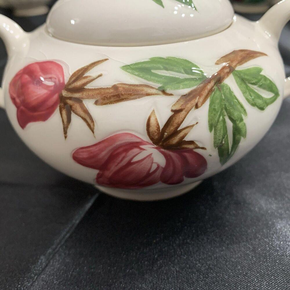 VTG Canonsburg Pottery "American Beauty" Sugar Bowl W/Lid USA MCM cottag… - Picture 2 of 8